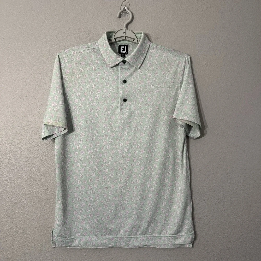 Footjoy FJ‎ Men's M Lisle Shadow Palm Print Green Golf Performance Polo Shirt